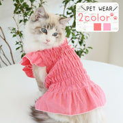 ペットウェア ワンピース 犬服 ネコ 猫服 小型犬 ドッグウェア キャットウェア ペット用品 プルオーバー フリル ギャザー チュニック スクエアネック ひらひら かわいい おしゃれ キュート ガーリー 定番 上品 お出かけ ピンク