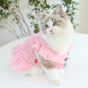 ペットウェア ワンピース 犬服 ネコ 猫服 小型犬 ドッグウェア キャットウェア ペット用品 プルオーバー フリル ギャザー チュニック スクエアネック ひらひら かわいい おしゃれ キュート ガーリー 定番 上品 お出かけ ピンク