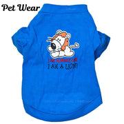ペットウェア ドッグウェア Tシャツ カットソー 犬服 猫服 キャット プリント ライオン 洋服 袖付き ペット用品 お散歩 お出かけ かわいい ブルー