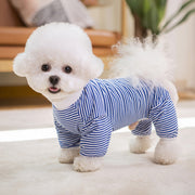 ドッグウェア ペットウェア パジャマ カバーオール つなぎ 犬の服 犬服 洋服 ペット用品 ハイネック ボーダー柄 袖付き 袖あり おしゃれ かわいい いぬ