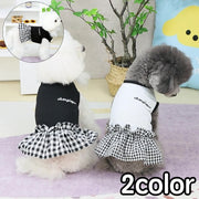 ペットウェア ワンピース ドッキングワンピース 犬服 猫服 洋服 ドッグウェア キャットウェア プルオーバー フリル 袖なし ギンガムチェック チェック柄 ロゴ カジュアル お洒落 可愛い ペット用品