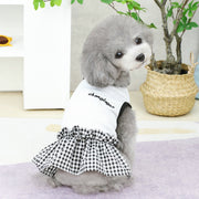 ペットウェア ワンピース ドッキングワンピース 犬服 猫服 洋服 ドッグウェア キャットウェア プルオーバー フリル 袖なし ギンガムチェック チェック柄 ロゴ カジュアル お洒落 可愛い ペット用品
