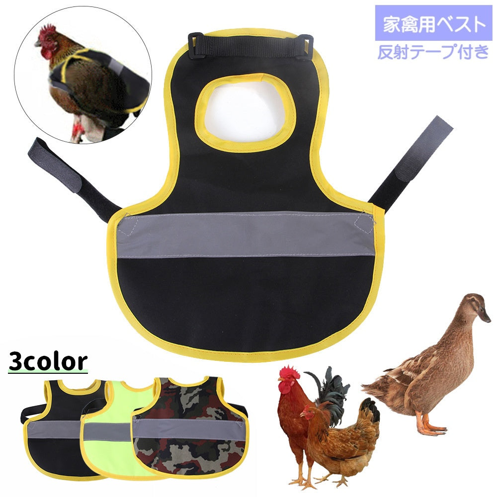 ベスト ニワトリ 家禽用 ペットウェア 安全ベスト 反射テープ 羽毛保護 アヒル ガチョウ 鶏 袖なし マジック テープ 可愛い おしゃれ お散歩 ブラック