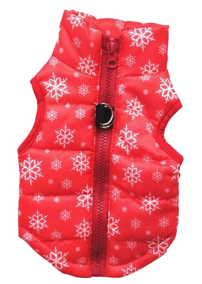 ドッグウェア ダウン風ベスト 犬 犬の服 犬用洋服 ペット M【レッド×雪】 バリエーション画像