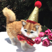 猫用 帽子 ネクタイ 蝶ネクタイ コーンハット 三角帽子 ペット用品 パーティー 誕生日 記念撮影 リボン キラキラ レッド
