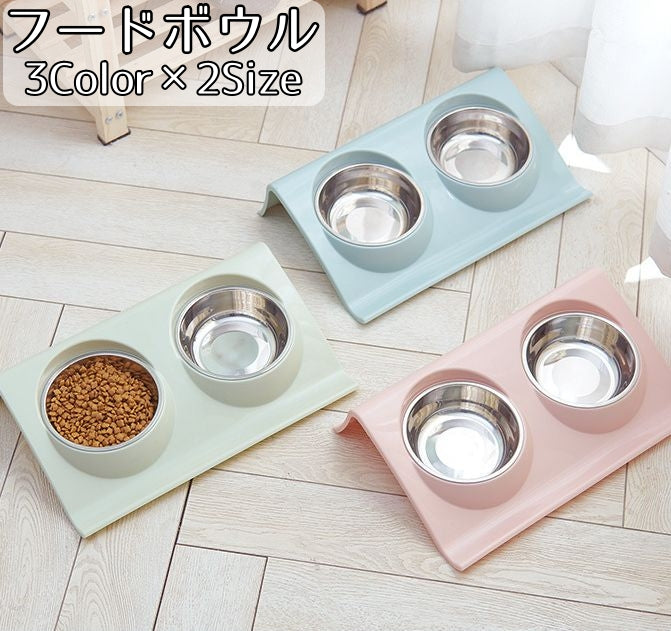 ペット用フードボウル ダブルボウル ペット 猫 犬 2連タイプ 傾斜あり ペット食器 ねこちゃん わんちゃん エサ入れ 餌皿 おしゃれ シンプル 無地 愛猫