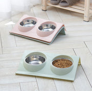 ペット用フードボウル ダブルボウル ペット 猫 犬 2連タイプ 傾斜あり ペット食器 ねこちゃん わんちゃん エサ入れ 餌皿 おしゃれ シンプル 無地 愛猫