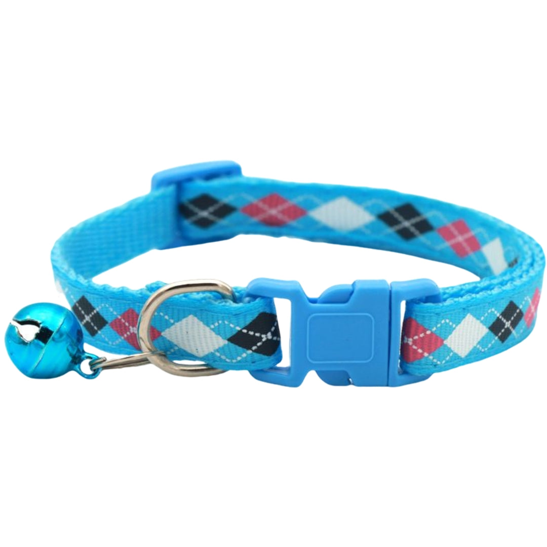 首輪 カラー 猫用 犬用 小型犬 ペット用品 ワンタッチバックル 鈴付き アーガイル柄 チェック かわいい おしゃれ お散歩 お出かけ