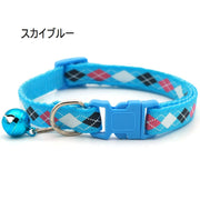 首輪 カラー 猫用 犬用 小型犬 ペット用品 ワンタッチバックル 鈴付き アーガイル柄 チェック かわいい おしゃれ お散歩 お出かけ
