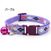首輪 カラー 猫用 犬用 小型犬 ペット用品 ワンタッチバックル 鈴付き アーガイル柄 チェック かわいい おしゃれ お散歩 お出かけ