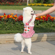 ペットウェア キャミソールワンピース 犬服 猫服 ドッグ キャット ノースリーブ 袖なし ボタン 前開き チェック柄 レース フリル フレア プリント イラスト イチゴ 苺 いちご ストロベリー アヒル 花 フラワー かわいい おしゃれ お出かけ お散歩 デイリー 普段使い 洋服 イヌ ネコ レッド ブルー