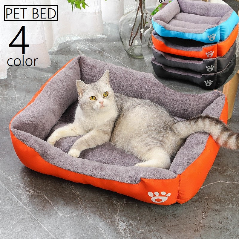 ペット用ベッド 猫用ベッド ペット用マット 犬用ベッド ネコ イヌ ペット用品 寝床 スクエア 四角 ふわふわ 起毛 クッション性 ふんわり あったか 暖かい 40×60cm 肉球 シンプル カジュアル かわいい おしゃれ 秋 冬 青 橙 黒 灰