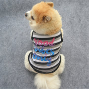 ペット用 犬用 洋服 ドッグウエア タンクトップ プルオーバー ノースリーブ ボーダー柄 カラフル ミックス ロゴ 英語 バイピング ベスト 袖なし ドッグウェア かわいい おしゃれ 犬服 春夏秋 小型犬 中型犬 XS S M L 男の子 女の子 メス オス レッド ブラック グレー