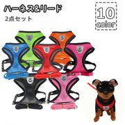 ハーネス リード 2点セット 小型犬 いぬ イヌ ペット用品 バックル メッシュ 通気性 反射材 調節可能 散歩 紐 ロープ