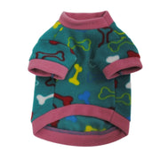 ペット用トレーナー ペット用フリース ペット用トップス イヌ 小型犬 中型犬 猫 ネコ ペットグッズ ペットウェア 犬服 ドッグウェア 半袖 ハイネック プルオーバー 総柄 ハート 骨 ホネ ブルー ピンク かわいい キュート カジュアル 秋 冬