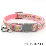 猫用首輪 カラー 鈴付き セーフティバックル チロリアンテープ ペット用品 ネコ用 花柄 刺繍 長さ調節可能 首飾り 可愛い おしゃれ おめかし ペットグッズ