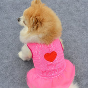 ペット用 犬猫兼用 洋服 ワンピース ノースリーブ 袖なし チュールスカート チュチュスカート オーガンジー キラキラ ハート 刺繍 犬の服 可愛い かわいい 超小型犬 小型犬 犬用 イヌ用 いぬ用 猫用 ネコ用 ねこ用 XS S M L ドッグウェア ドッグウエア ピンク 紫