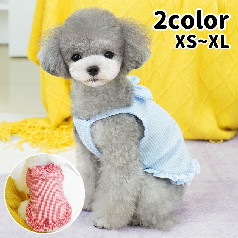 ペット用ワンピース ペットウェア 犬服 猫服 犬用ウェア ドッグウェア フリル ノースリーブ チェック柄 赤 青 可愛い おしゃれ お散歩 記念写真 ギフト プレゼント ワンちゃん ネコちゃん イヌ ネコ