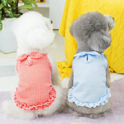 ペット用ワンピース ペットウェア 犬服 猫服 犬用ウェア ドッグウェア フリル ノースリーブ チェック柄 赤 青 可愛い おしゃれ お散歩 記念写真 ギフト プレゼント ワンちゃん ネコちゃん イヌ ネコ