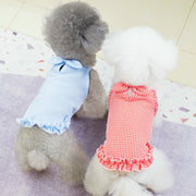 ペット用ワンピース ペットウェア 犬服 猫服 犬用ウェア ドッグウェア フリル ノースリーブ チェック柄 赤 青 可愛い おしゃれ お散歩 記念写真 ギフト プレゼント ワンちゃん ネコちゃん イヌ ネコ