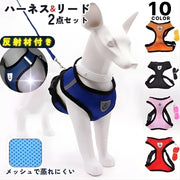 ハーネス リード 2点 セット 犬用 猫用 メッシュ 通気性 ペット用 反射材 バックル Dカン 散歩紐 反射テープ シンプル カジュアル おしゃれ かわいい 可愛い 犬 猫 ペット用品 ペットグッズ 散歩 お出かけ 外出 ブラック 黒 ピンク ブルー オレンジ レッド グリーン 夏 春 イヌ ネコ ドッグ キャット 小型犬 中型犬