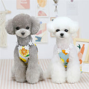 ドッグウェア ワンピース 犬 イヌ 犬服 ペットウェア ノースリーブ 袖なし ギャザー レース 総柄 フルーツ レモン フラワー お花 お散歩 お出かけ 爽やか かわいい おしゃれ 小型犬用 わんちゃん