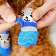 ペット用靴下 4枚セット 1足分 くつ下 犬 汚れ防止 保護 イヌ 猫 ネコ ペット用品 滑り止め付き 面ファスナー マジック テープ クマ かわいい