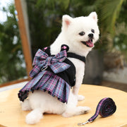 ハーネス リード 2点セット ペット用品 セット 犬 チェック柄 ワンピース スカート リボン かわいい おしゃれ 犬服 ペット服 イヌ 小型犬 中型犬 子犬 ペットウェア ドッグウェア お散歩