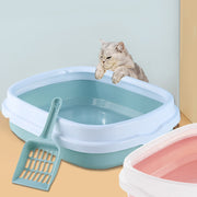 猫用トイレ 本体 スコップ付き キャットトイレ 大号 トイレ容器 猫砂入れ オープンタイプ 取り外し可能 ペット用品 トイレタリー 飛散防止 飛び散り防止 四角形 シャベル付き ネコ用