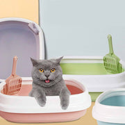 猫用トイレ 本体 スコップ付き キャットトイレ 大号 トイレ容器 猫砂入れ オープンタイプ 取り外し可能 ペット用品 トイレタリー 飛散防止 飛び散り防止 四角形 シャベル付き ネコ用