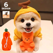 ペットウェア ペット用コスチューム コスプレ 犬 猫 ドッグウェア キャットウェア 犬服 ペット用品 フート付き パーカー フード紐 葉っぱ付き なりきり バナナ ハート リンゴ 大根 かわいい おしゃれ キュート 仮装 ハロウィン イベント インスタ映え お出かけ 防寒 白 黄 赤