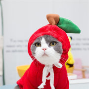 ペットウェア ペット用コスチューム コスプレ 犬 猫 ドッグウェア キャットウェア 犬服 ペット用品 フート付き パーカー フード紐 葉っぱ付き なりきり バナナ ハート リンゴ 大根 かわいい おしゃれ キュート 仮装 ハロウィン イベント インスタ映え お出かけ 防寒 白 黄 赤