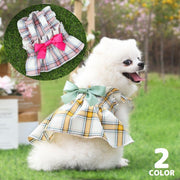 ドッグウェア 犬服 ワンピース ペット 小型犬 猫 女の子 洋服 フレア リボン フリル ギャザー チェック柄 可愛い おしゃれ