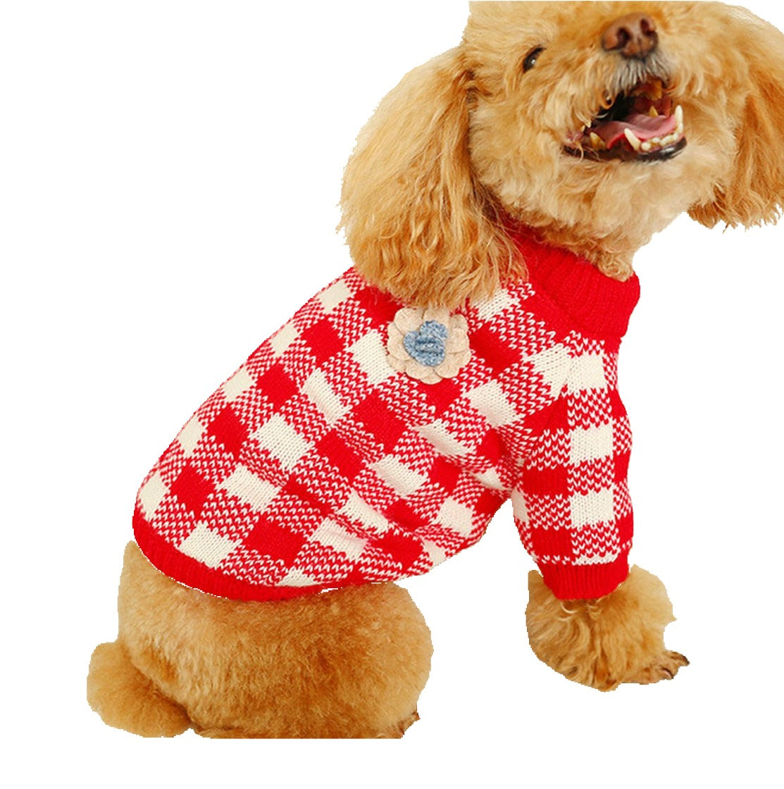 ペットウェア ペット服 犬 小型犬 中型犬 猫 ドッグウェア キャットウェア ペット用品 ニット セーター 上着 チェック柄 格子柄 花飾り 花柄 トナカイ ナチュラル スナップボタン かわいい おしゃれ 上品 お出かけ お散歩 防寒対策 赤 黄