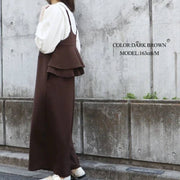 バックフリルサロペット サロペットパンツ ワイドパンツ レディース ロングパンツ 長ズボン ゆったり カジュアル きれいめ 無地 シンプル かわいい