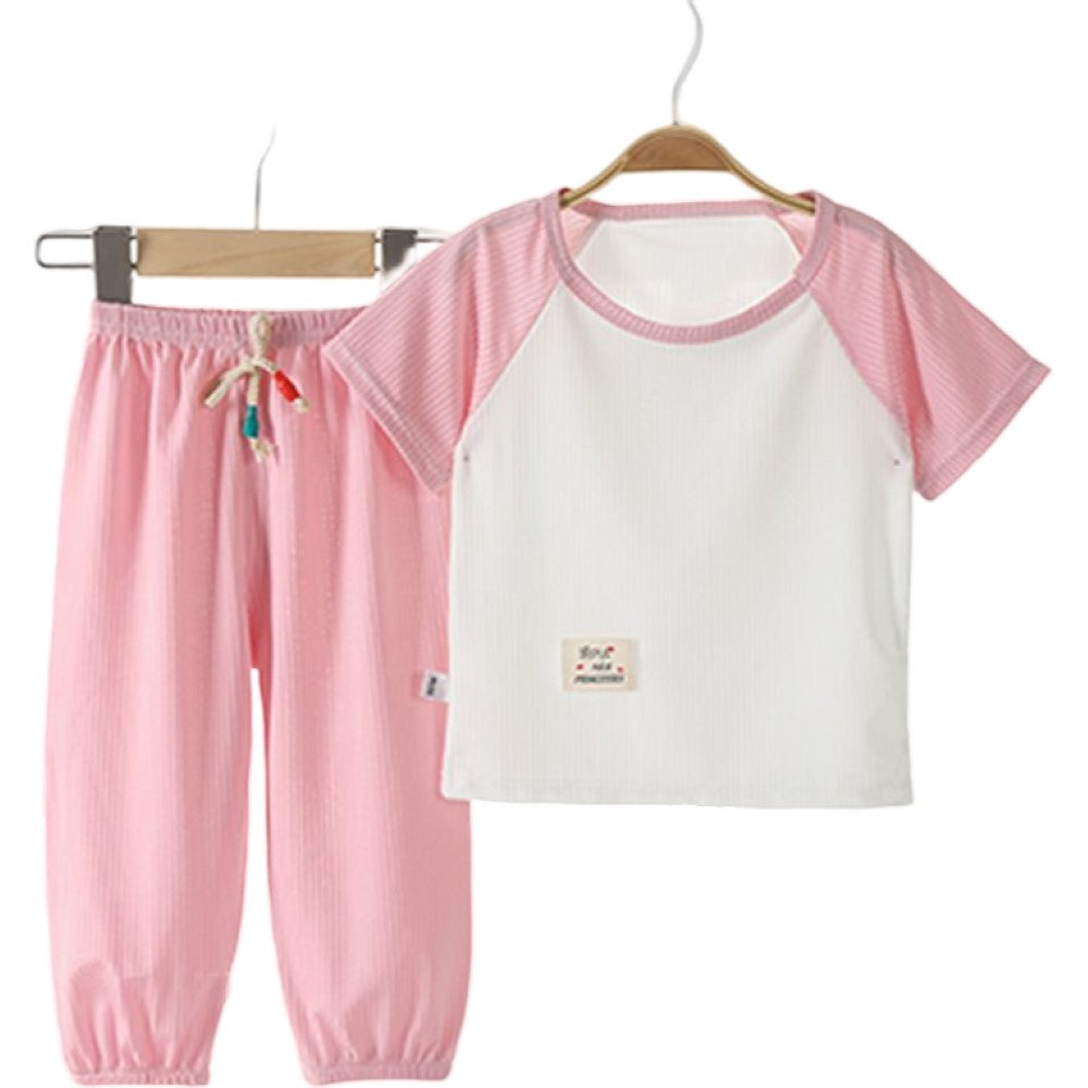 パジャマ 上下セット セットアップ キッズ ベビー ジュニア ラグラン×ピンク バリエーション画像
