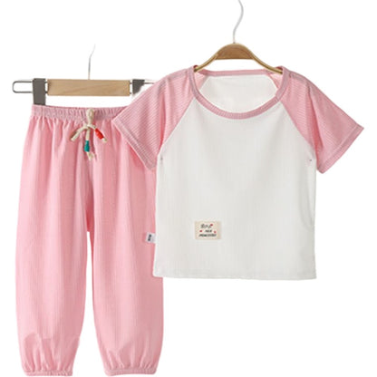 パジャマ 上下セット セットアップ キッズ ベビー ジュニア ラグラン×ピンク バリエーション画像