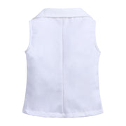 セットアップ 2点セット 子供服 キッズ ベビー ホワイト×ブラック ノースリーブトップス 襟付き ポケット付き ダブルブレスト ロングパンツ ラインパンツ 長ズボン パンツスーツ 上下セット フォーマル おしゃれ
