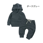 セットアップ 上下セット パーカー ロングパンツ 子供服 ベビー キッズ 男の子 女の子 長袖 フード 耳付き トレーナー ハーレムパンツ サルエルパンツ 無地 シンプル 単色 スポーティー デイリー 通園 通学 普段使い カジュアル