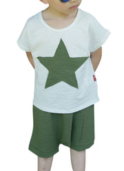上下セット 半袖Tシャツ サルエルパンツ ハーフパンツ 半ズボン 子供用 2点セット トップス ボトムス 星 スター シンプル 無地 カジュアル ツーピース 男の子 男児 女の子 女児 キッズ 子供服 子ども服 こども服