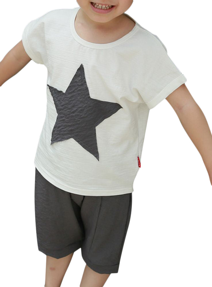 上下セット 半袖Tシャツ サルエルパンツ ハーフパンツ 半ズボン 子供用 2点セット トップス ボトムス 星 スター シンプル 無地 カジュアル ツーピース 男の子 男児 女の子 女児 キッズ 子供服 子ども服 こども服