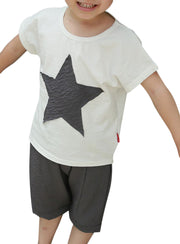 上下セット 半袖Tシャツ サルエルパンツ ハーフパンツ 半ズボン 子供用 2点セット トップス ボトムス 星 スター シンプル 無地 カジュアル ツーピース 男の子 男児 女の子 女児 キッズ 子供服 子ども服 こども服