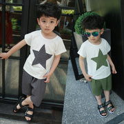 上下セット 半袖Tシャツ サルエルパンツ ハーフパンツ 半ズボン 子供用 2点セット トップス ボトムス 星 スター シンプル 無地 カジュアル ツーピース 男の子 男児 女の子 女児 キッズ 子供服 子ども服 こども服
