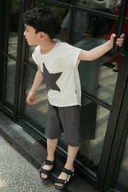 上下セット 半袖Tシャツ サルエルパンツ ハーフパンツ 半ズボン 子供用 2点セット トップス ボトムス 星 スター シンプル 無地 カジュアル ツーピース 男の子 男児 女の子 女児 キッズ 子供服 子ども服 こども服