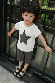 上下セット 半袖Tシャツ サルエルパンツ ハーフパンツ 半ズボン 子供用 2点セット トップス ボトムス 星 スター シンプル 無地 カジュアル ツーピース 男の子 男児 女の子 女児 キッズ 子供服 子ども服 こども服