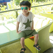 上下セット 半袖Tシャツ サルエルパンツ ハーフパンツ 半ズボン 子供用 2点セット トップス ボトムス 星 スター シンプル 無地 カジュアル ツーピース 男の子 男児 女の子 女児 キッズ 子供服 子ども服 こども服