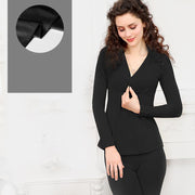 マタニティパジャマ 授乳服 レディース トップス ボトムス 長袖 ロング丈 Vネック シンプル 無地 カシュクール レース 妊婦