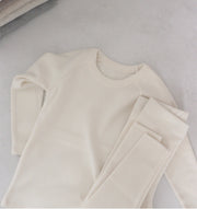 ルームウェア パジャマ 部屋着 セットアップ 上下セット キッズ 子供服 男の子 女の子 2点セット トップス ボトムス 長袖 長ズボン ロングパンツ ラウンドネック 無地 ふんわり あったか 秋 冬 シンプル カジュアル かわいい 灰 オフホワイト ベージュ 茶