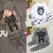 セットアップ 上下2点セット 長袖Tシャツ 長ズボン ロングパンツ ベビー 赤ちゃん 男の子 女の子 おしゃれ 部屋着 ルームウェア パジャマ 子供服 薄手 ラウンドネック クマ 英字ロゴ かわいい
