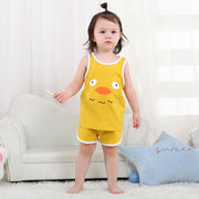 子供用セットアップ 上下2点セット タンクトップ ショートパンツ ルームウェア 部屋着 ベビー キッズ 子ども服 ノースリーブトップス ランニングシャツ ボトムス 短パン ショーパン 半ズボン 丸首 ラウンドネック リンガー 袖なし ウエストゴム パイピング プリント ボーダー シンプル カジュアル おしゃれ かわいい お出掛け 室内 インドア こども 男の子 女の子 幼児
